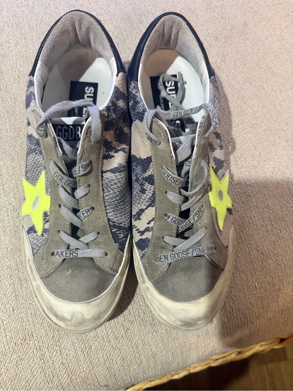 Golden Goose Woman’s Grey Sneaker with Neon Yellow Star Accent Size 39